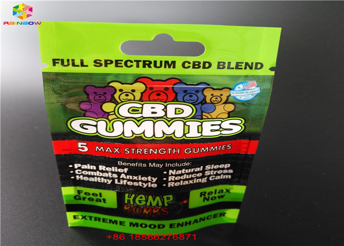 CBD GUMMIES บรรจุภัณฑ์ถุงพลาสติกพร้อมหน้าต่างซองอลูมิเนียมลามิเนตซองกันความร้อนถุงซิปใส่อาหารฟอยล์ถุงโพลี