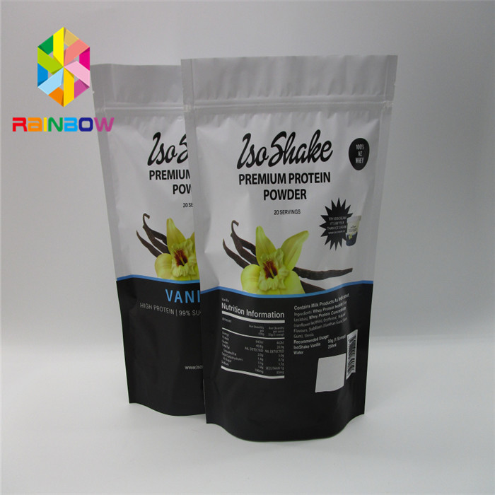 ถุงพลาสติกรีไซเคิลบรรจุภัณฑ์อลูมิเนียมฟอยล์ถุงชาอาหาร Ziplock สำหรับผงโปรตีน