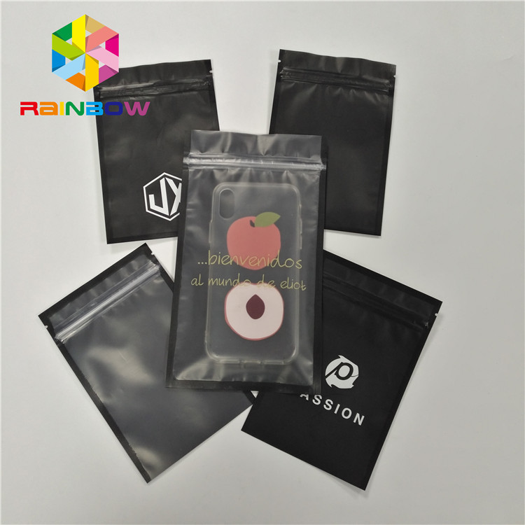 พิมพ์ถุงพลาสติกสามด้านแบบกำหนดเองสำหรับบรรจุภัณฑ์โทรศัพท์เปลือกด้วยซิปและหน้าใส