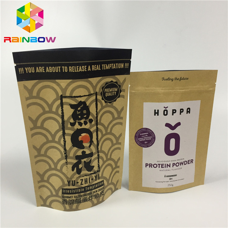 กระดาษคราฟท์ Ziplock ยืนขึ้นถุงอลูมิเนียมฟอยล์ตนเองยืนความชื้นหลักฐานสำหรับขนมขบเคี้ยวอ่อนนุช