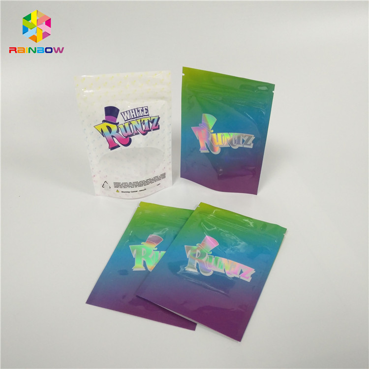 โฮโลแกรมเลเซอร์บรรจุภัณฑ์ถุงขนม Childproof ซิปล็อคหน้าต่างกระเป๋าสำหรับเครื่องสำอาง