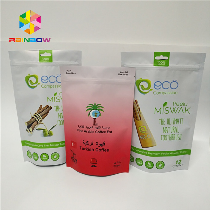 ลามิเนตฟอยล์ถุงฟอยล์ bas ลุกขึ้นยืนถุงบรรจุภัณฑ์ถุงพลาสติกพิมพ์แบบกำหนดเองถุงกาแฟพลาสติกขายร้อน