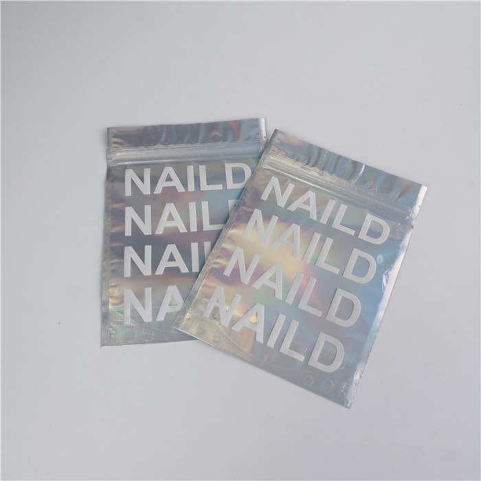 โลโก้ที่กำหนดเองถุงซิปล็อคแบนฟิล์มโฮโลแกรมมินิ Mylar สามด้านซีล