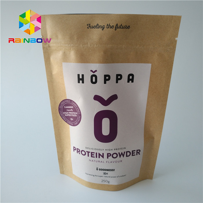 เป็นมิตรกับสิ่งแวดล้อมถุงฟอยล์บรรจุภัณฑ์อาหารเกรด Ziplock โลโก้พิมพ์กระดาษคราฟท์