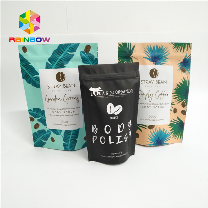 วัสดุมันวาวพิมพ์แบบกำหนดเองยืนขึ้นถุงถุงกาแฟสำหรับบรรจุภัณฑ์อาหาร