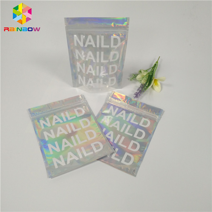 ถุงบรรจุภัณฑ์เครื่องสำอางตราความร้อนล้างโฮโลแกรม Mylar Ziplock วัสดุพลาสติกแบน