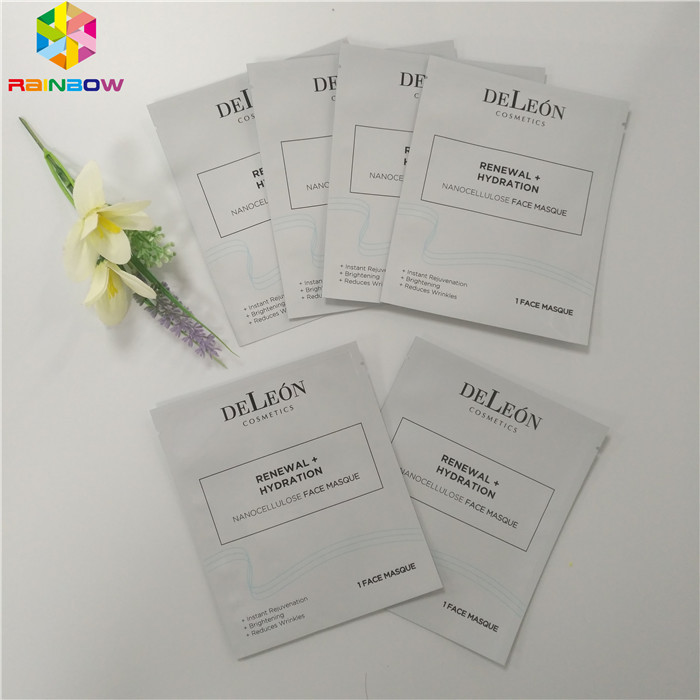 ถุงบรรจุภัณฑ์เครื่องสำอางพลาสติกอลูมิเนียมฟอยล์บรรจุใบหน้า 3 ด้านซีลหน้ากากแพ็คเก็ต