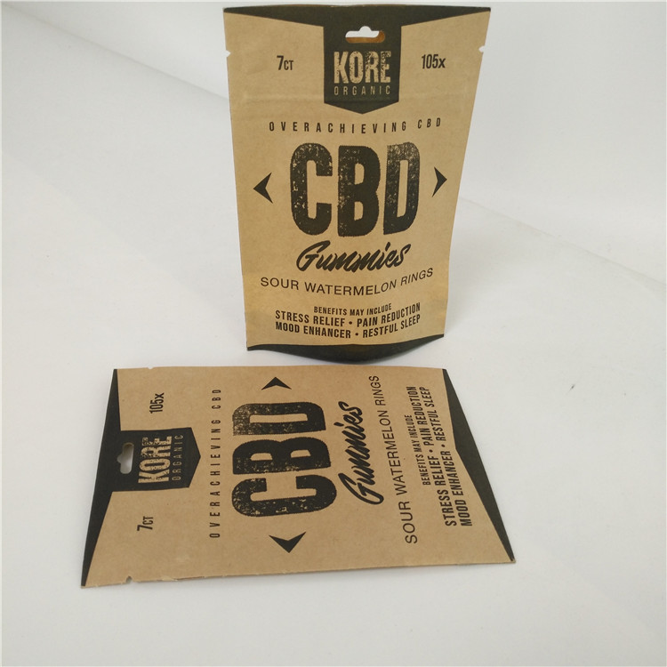 ถุงพลาสติกผนึกบรรจุภัณฑ์ CBD เป็นมิตรกับสิ่งแวดล้อมถุงกระดาษคราฟท์อลูมิเนียมฟอยล์ภายใน