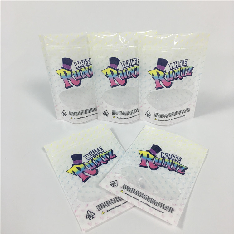 สีขาว Runtz กลิ่นพิสูจน์ยืนขึ้นถุงถุงวัชพืชบรรจุภัณฑ์ถุง Mylar Doypack