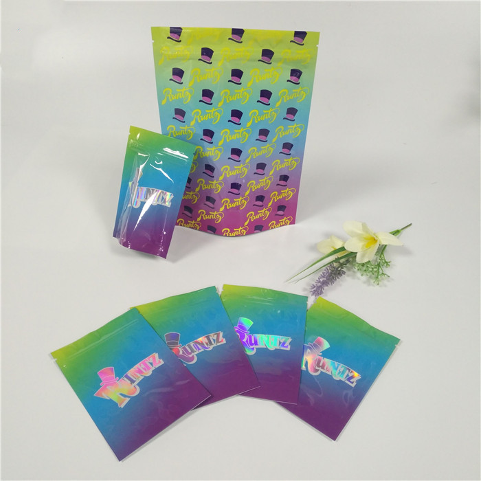 พลาสติกโฮโลแกรมเงายืนผนึกถุง Ziplock Runtz กระเป๋าพิสูจน์กลิ่น