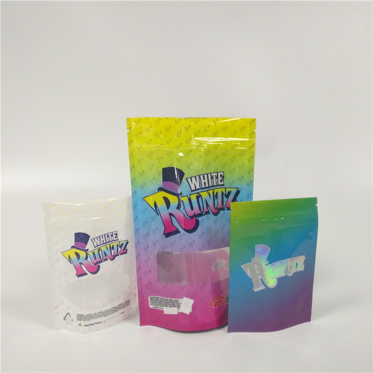 3.5 กรัมถุงพลาสติกบรรจุภัณฑ์ยืนขึ้นถุง Mylar Ziplock วัชพืช Runtz ป่าน