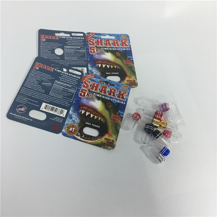 แรดชายเสริมยาแคปซูลกล่องบรรจุภัณฑ์พุพองฉลามกระดาษการ์ด