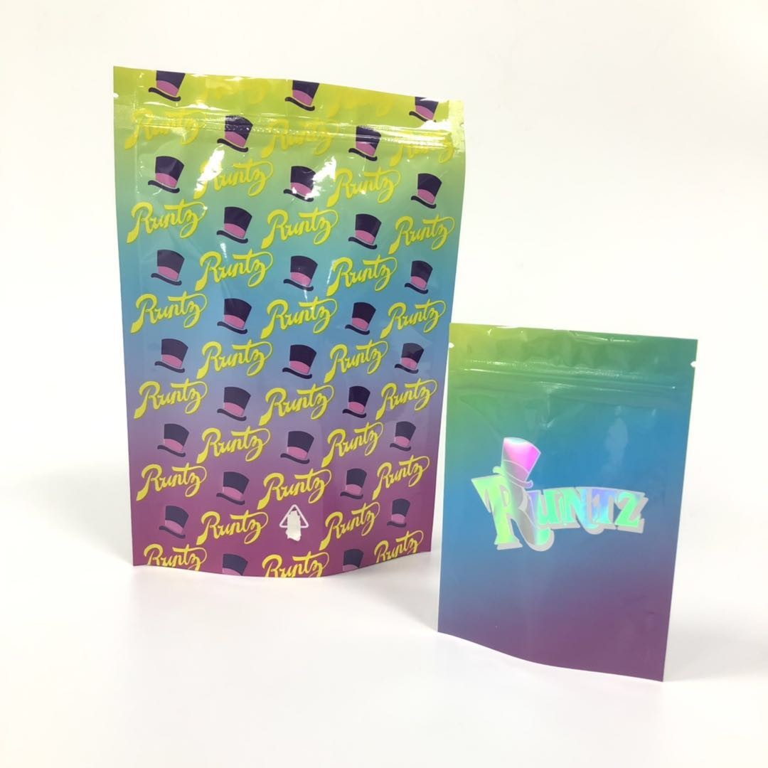 3.5 กรัมลุกขึ้นยืนบรรจุภัณฑ์สมุนไพร Mylar Ziplock วัชพืชกลิ่นพิสูจน์ถุง Runtz ป่าน