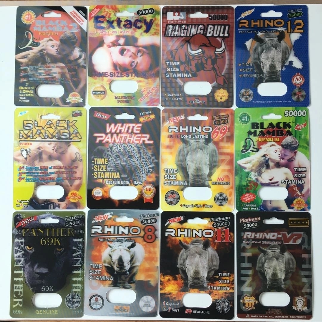 สไลด์พุพองแทรกบัตรกล่องกระดาษบรรจุภัณฑ์แรด 69 เพศยา 3d บรรจุขนาดที่กำหนดเอง