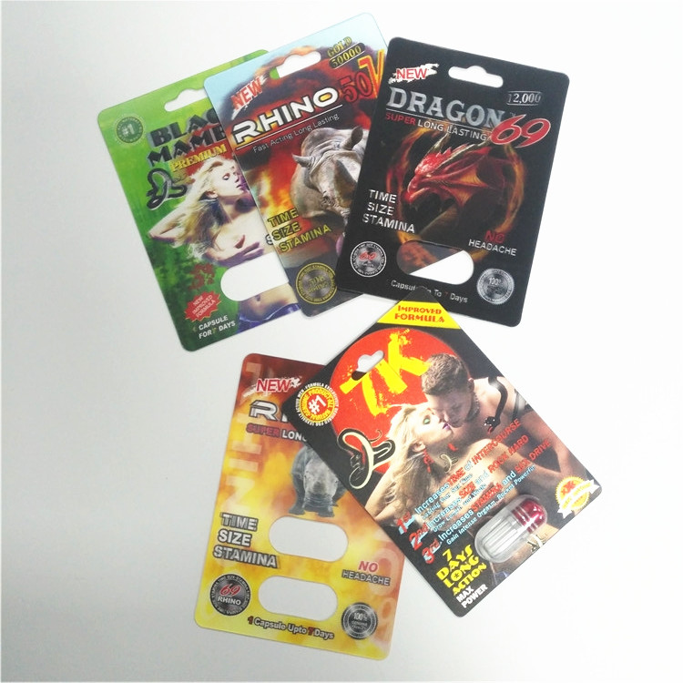 ยาเสริมความแข็งแรงเพศชายบรรจุภัณฑ์แรดซีรี่ส์ 3 มิติการ์ดแคปซูลบรรจุภัณฑ์พลาสติก
