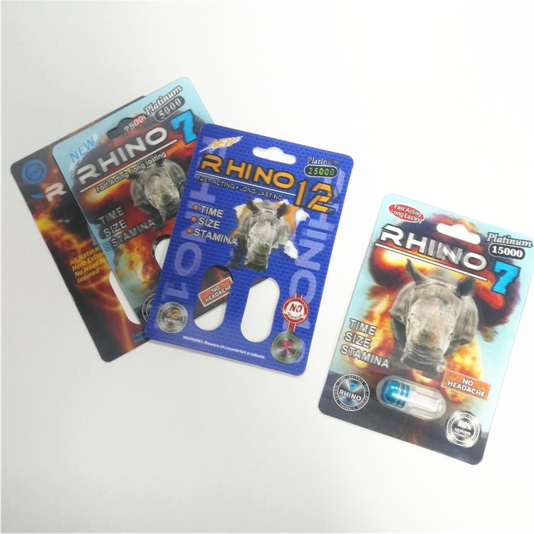 บรรจุภัณฑ์บัตรตุ่มกระดาษอาร์ตแรดกล่องยาเสริมชายขนาดที่กำหนดเอง