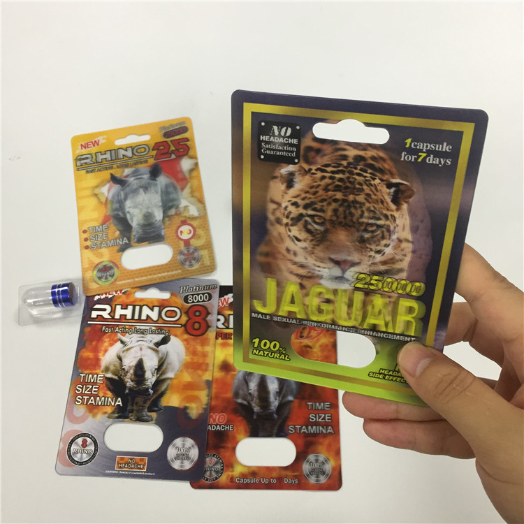 RHINO 8/11/25 แสดงบัตรบรรจุภัณฑ์ยาเสริมประสิทธิภาพชายยา 3d ภาชนะเปล่า
