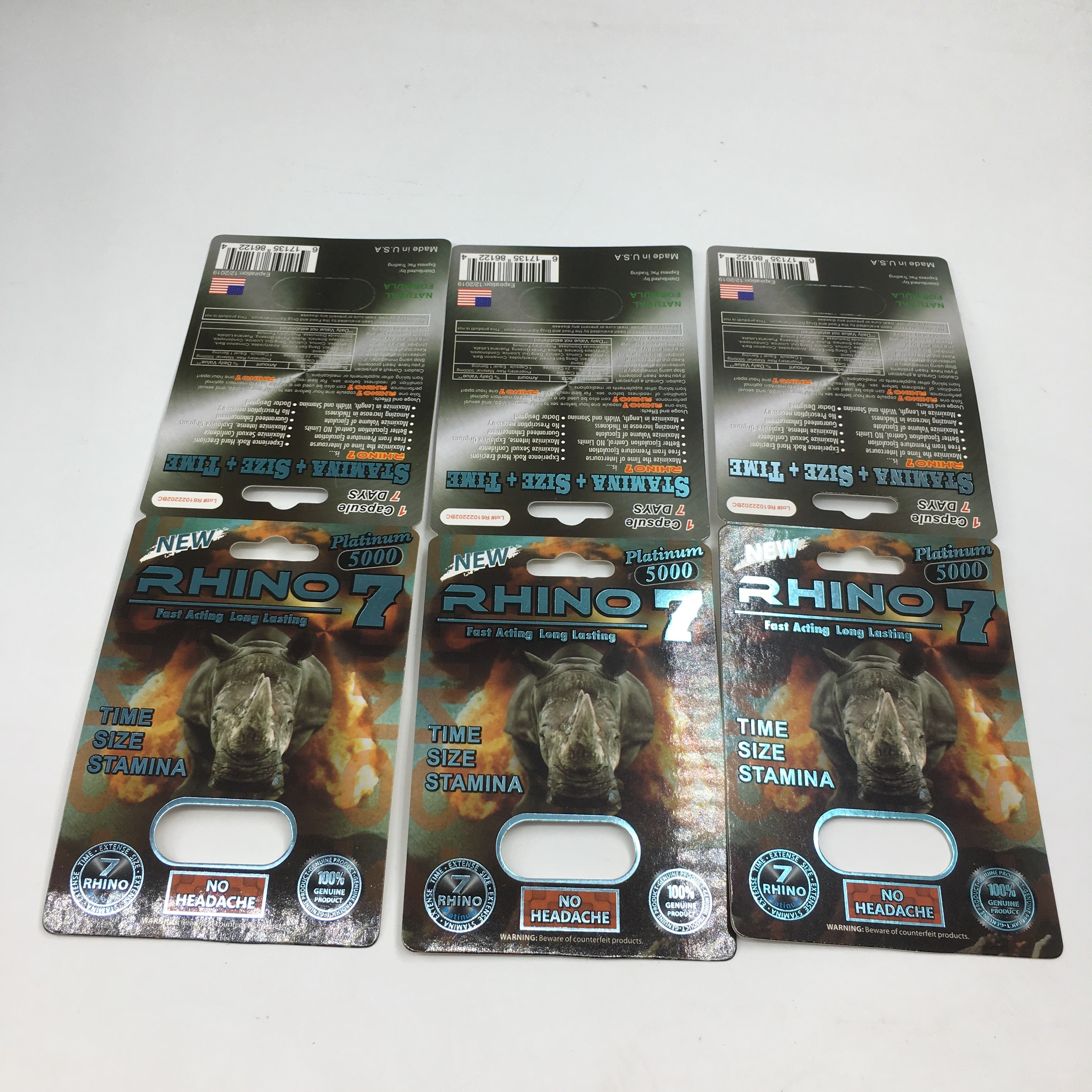 Rhino 7 5000 บรรจุภัณฑ์บัตรตุ่มแคปซูลกระดาษ 3D ยาแสดงเพศชายกล่อง