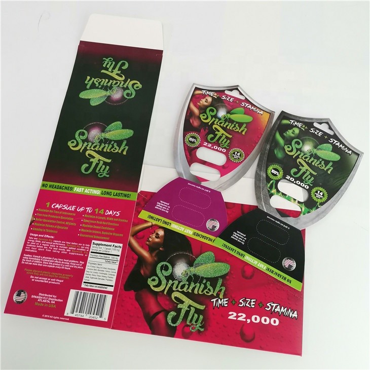 ยาเสริมชายบลิสเตอร์แพ็คบรรจุภัณฑ์กระดาษการ์ดสำหรับ D2 เพศยาแคปซูล