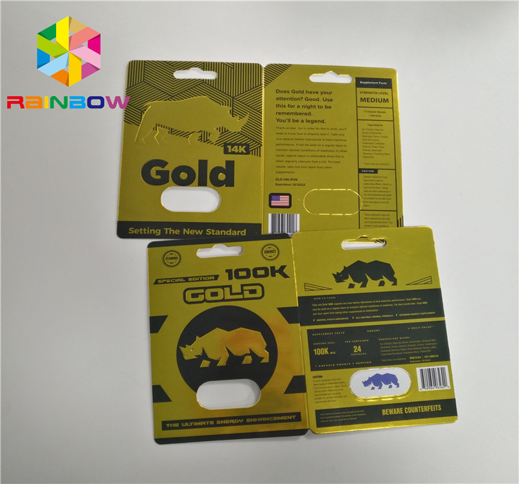 Gold Rhino 100k เพศชายเพิ่มประสิทธิภาพยาขวดผล 3d โฮโลแกรมการ์ด