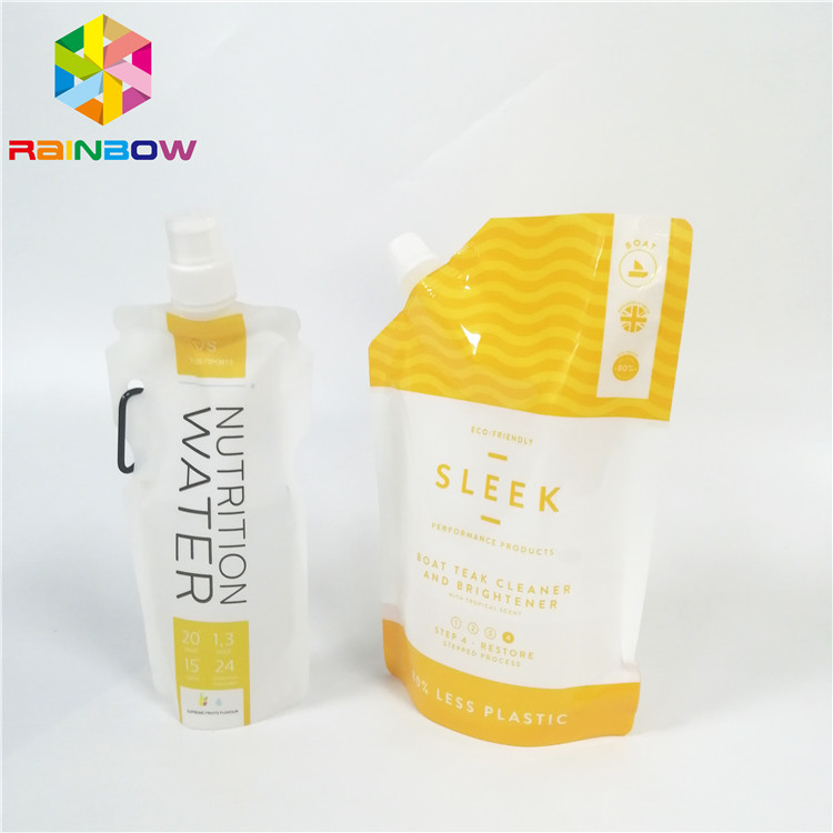 รอยรั่วซึมถุงพวยบรรจุภัณฑ์พื้นผิวมันวาวเครื่องดื่มน้ำผลไม้ถุงไนล่อนลามิเนต