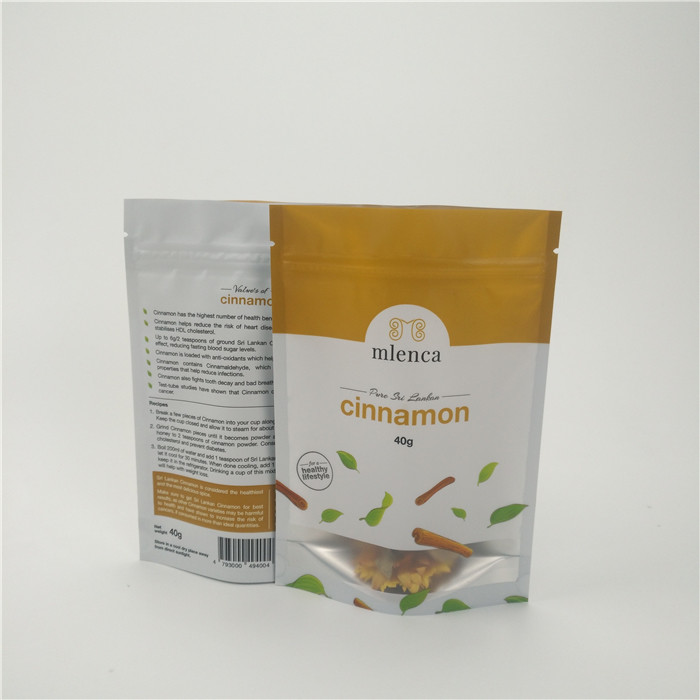 กระเป๋าเครื่องสำอางซิปด้านหลังสีขาวเคลือบด้าน Doypack อบเชย 40g