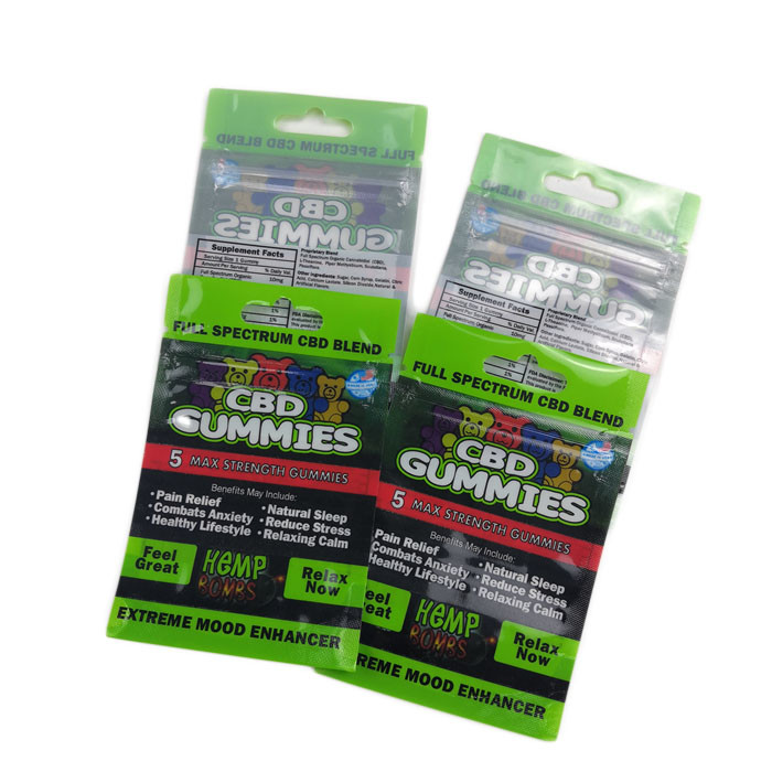 Mylar ถุงแบนถุงพลาสติกบรรจุภัณฑ์สามด้านหลุมแขวนปิดผนึกสำหรับ Cbd Gummies