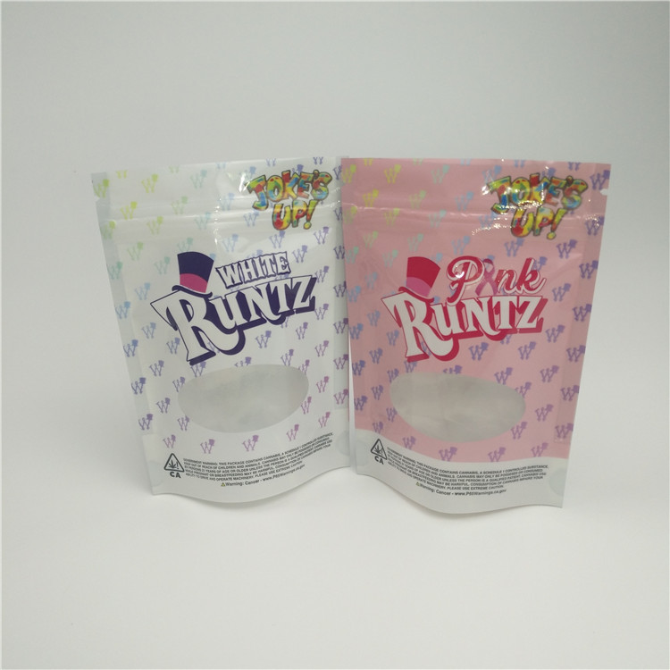 กลิ่นสมุนไพรถุงบรรจุภัณฑ์ถุง Ziplock พร้อมหน้าต่างสำหรับกัญชา CBD เย็นบรรจุ Gummy