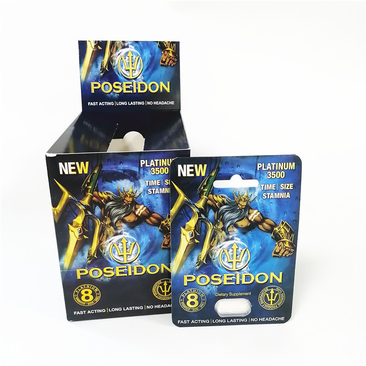 กระดาษพิมพ์แบบกำหนดเองกล่องฉีกบากกล่องการ์ดโพไซดอนสีน้ำเงินแดงพร้อมตุ่ม