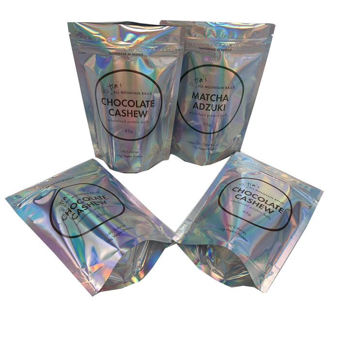 การพิมพ์แบบกำหนดเอง Zip Lock Flat Bag สำหรับ Headwear Holographic Laminated Plastic Mylar Pouches