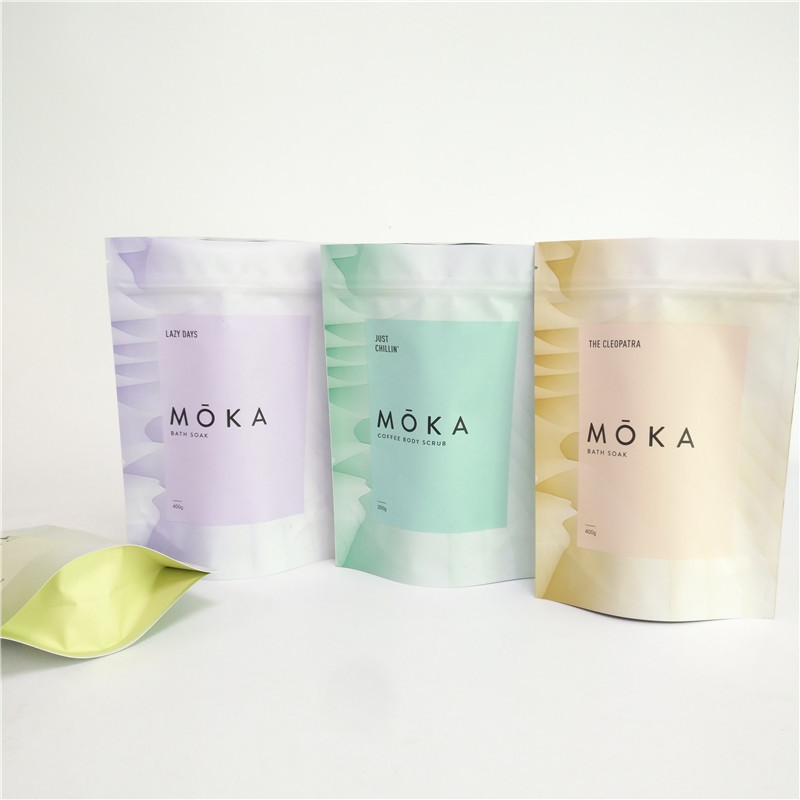 การพิมพ์สีเต็มรูปแบบ 200g Body Scrub ยืนขึ้นกระเป๋าอลูมิเนียมฟอยล์ถุงกาแฟเปล่าพร้อมซิป