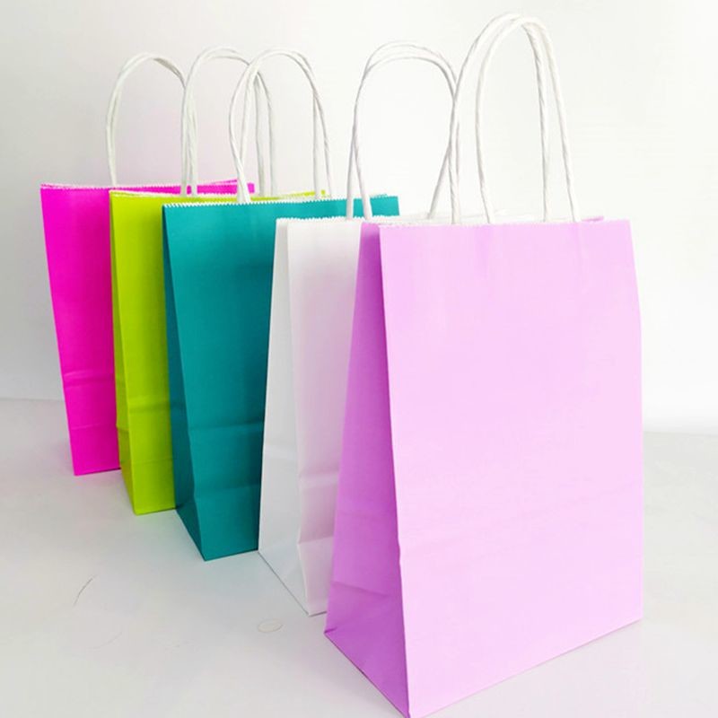 การพิมพ์กราเวียร์แบบพับได้ CMYK Kraft Paper Handles Bags
