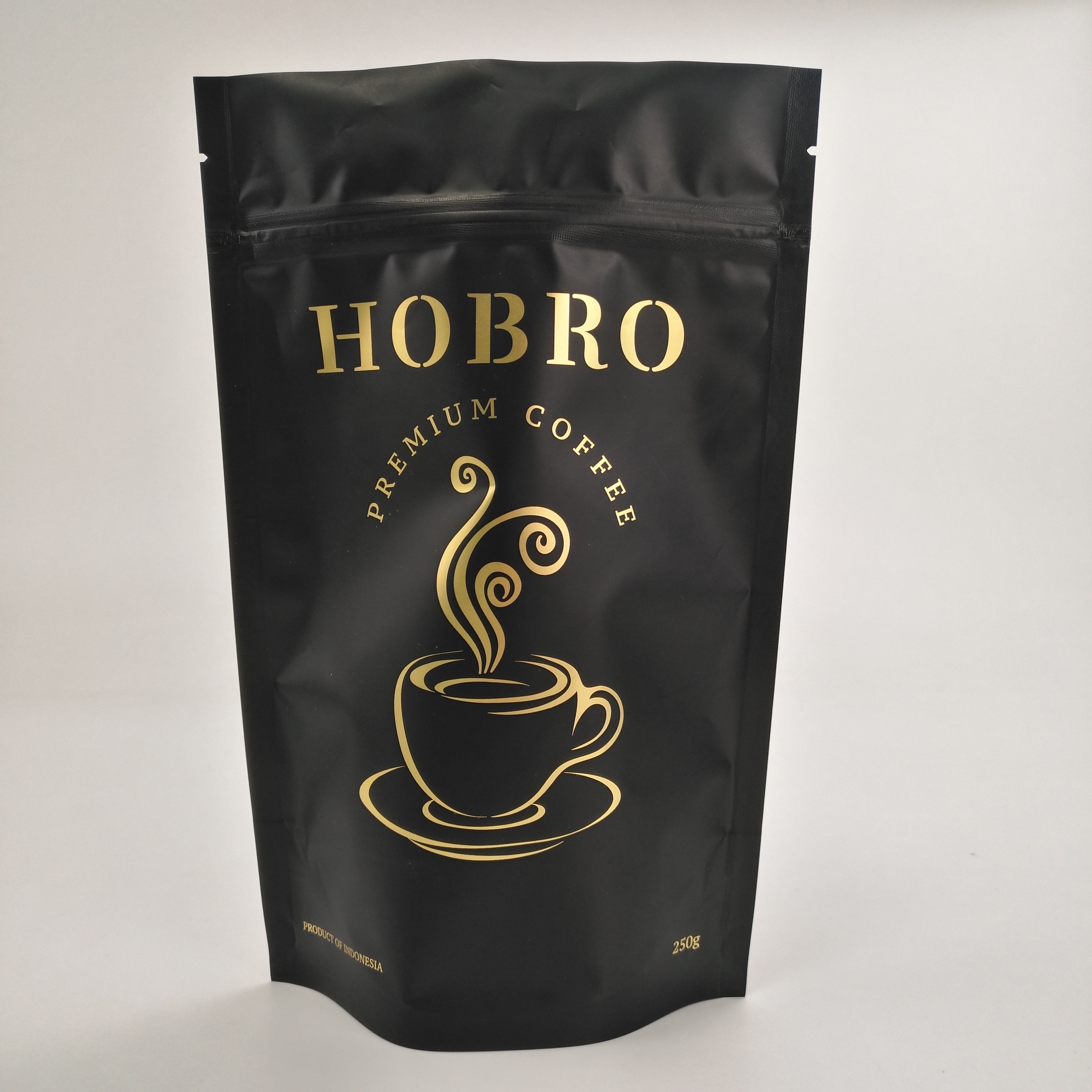 Stand Up Matt Black Laminated Aluminium Foil Zip Lock Coffee Packaging Bag ถุงบรรจุเมล็ดกาแฟพร้อมวาล์ว