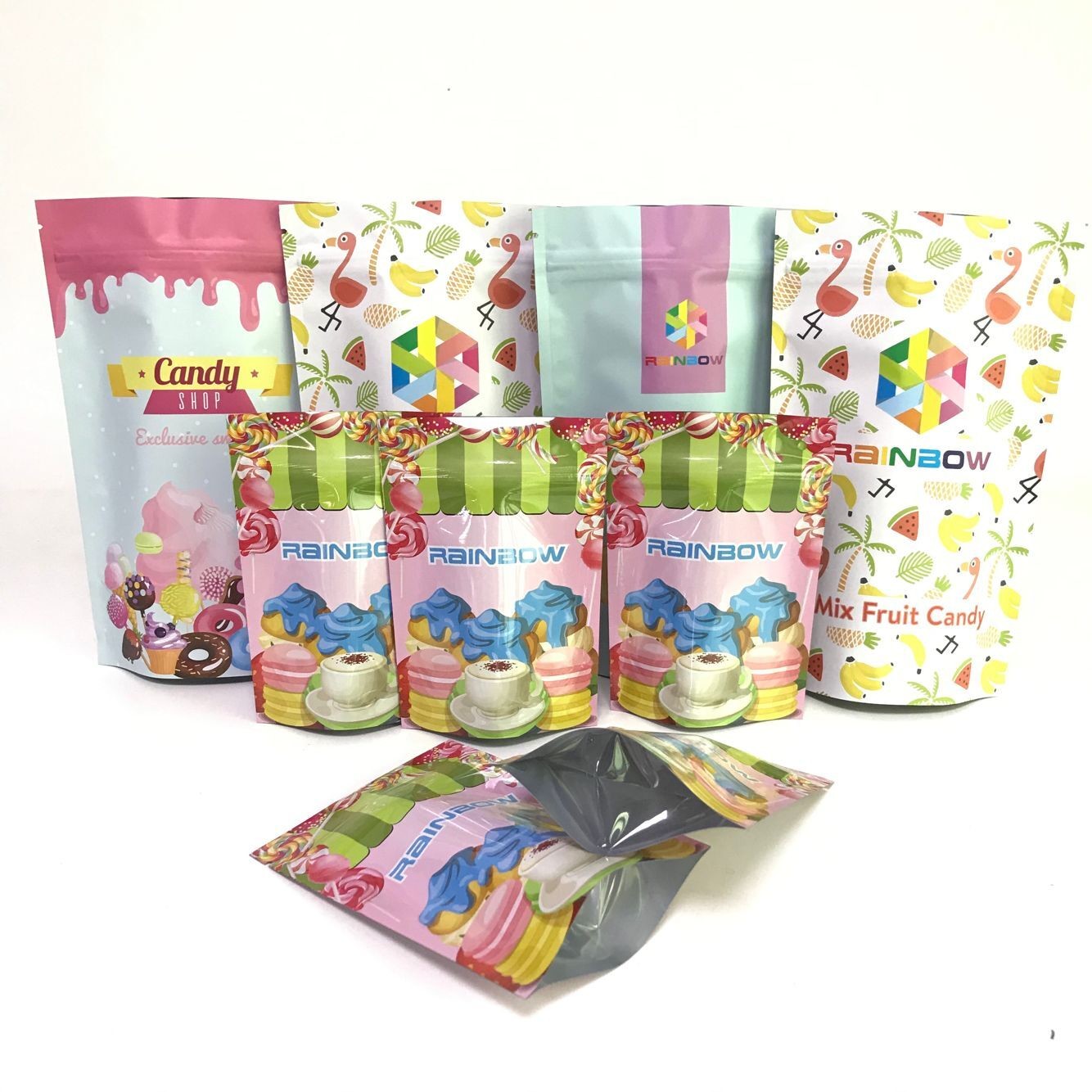 การพิมพ์ดิจิตอลยืนขึ้นอลูมิเนียมฟอยล์แสดงถุงถุงบรรจุภัณฑ์ขนม