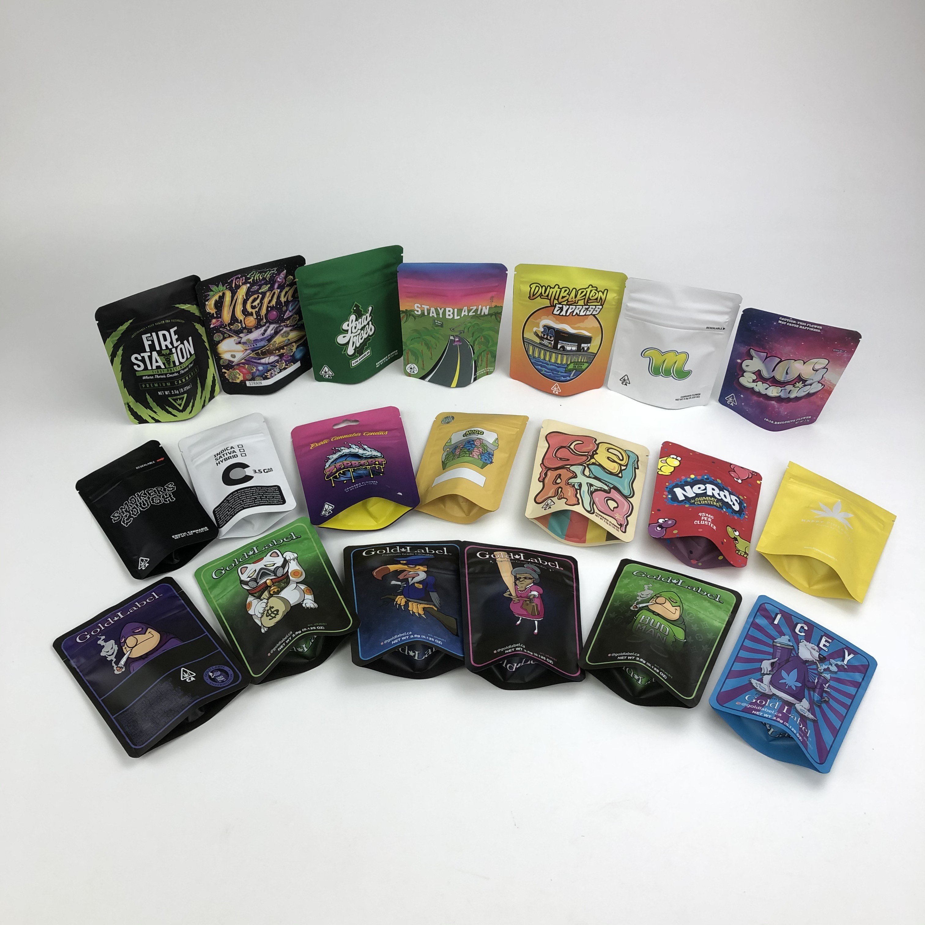 100 ไมครอน VMPET คุกกี้ป้องกันกลิ่นถุง 3.5g 7g 14g Cannabies Mylar