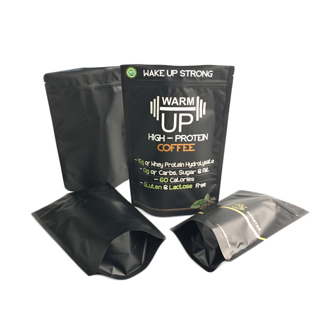 ถุงกาแฟพิมพ์สีทองเคลือบด้านฟอยล์สีดำยืนขึ้นถุงบรรจุภัณฑ์ซิป