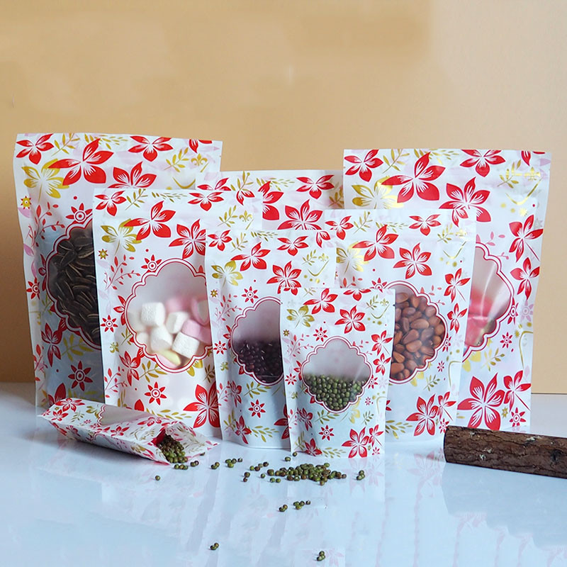 ซิปมันวาวยืนขึ้นบรรจุภัณฑ์ถุงพลาสติกโลโก้ที่กำหนดเองพร้อมหน้าต่าง