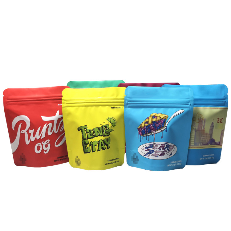 3.5g 7g 14g 1oz 1lb พรีเมี่ยมกระเป๋าดอกไม้ฟอยล์พิมพ์แบบกำหนดเองบรรจุภัณฑ์ Mylar ลามิเนตกลิ่นหลักฐานถุง Ziplock