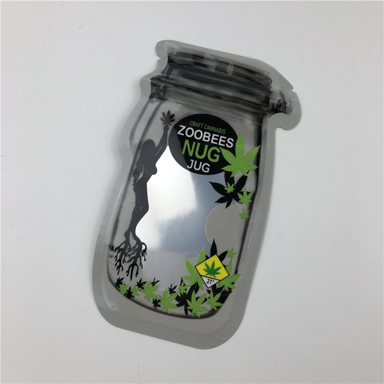Mason Jar Pouches สำหรับเมล็ด CBD CBD ดอกไม้ Gummies THC Indica Leaf ถุงบรรจุผิดปกติพร้อมซิป
