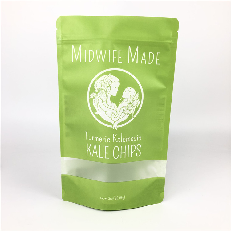 เกรดอาหารที่กำหนดเองพิมพ์ยืนขึ้นซิปล็อคซีลพลาสติกฟอยล์บิสกิตชิปถุงบรรจุภัณฑ์กระดาษที่มีหน้าต่างที่ชัดเจน