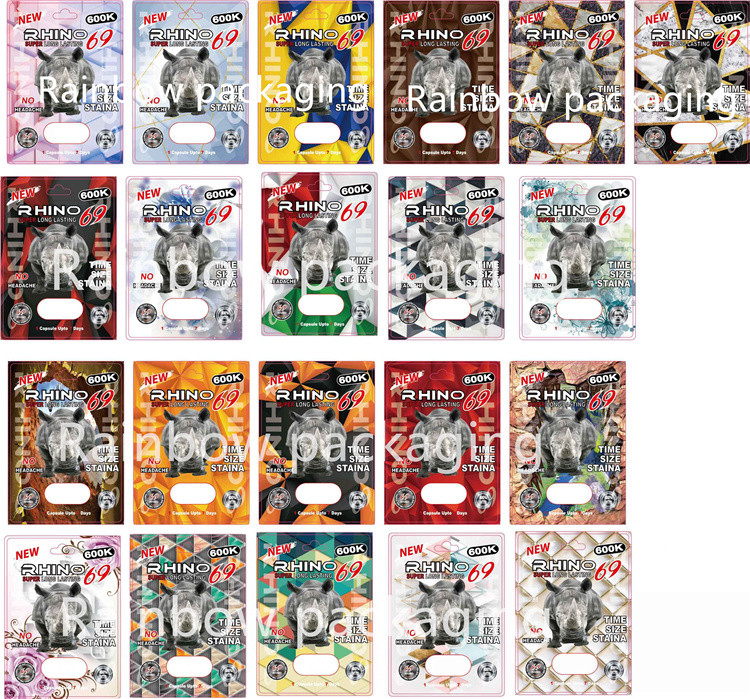 3D Blister Rhino Packaging Cards สำหรับ Rhino 10K / 100K / 69 Pills Paper Box Pink Pussy Cat Pills
