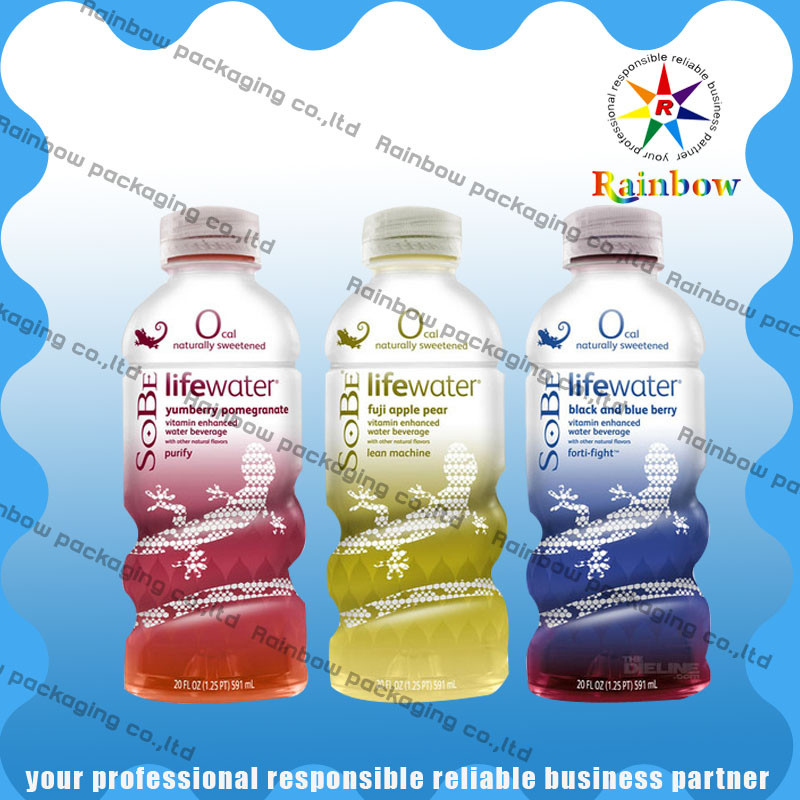 ขวดเครื่องดื่มหดห่อแขนพิมพ์แบบกำหนดเองไวต่อความร้อนกันน้ำ