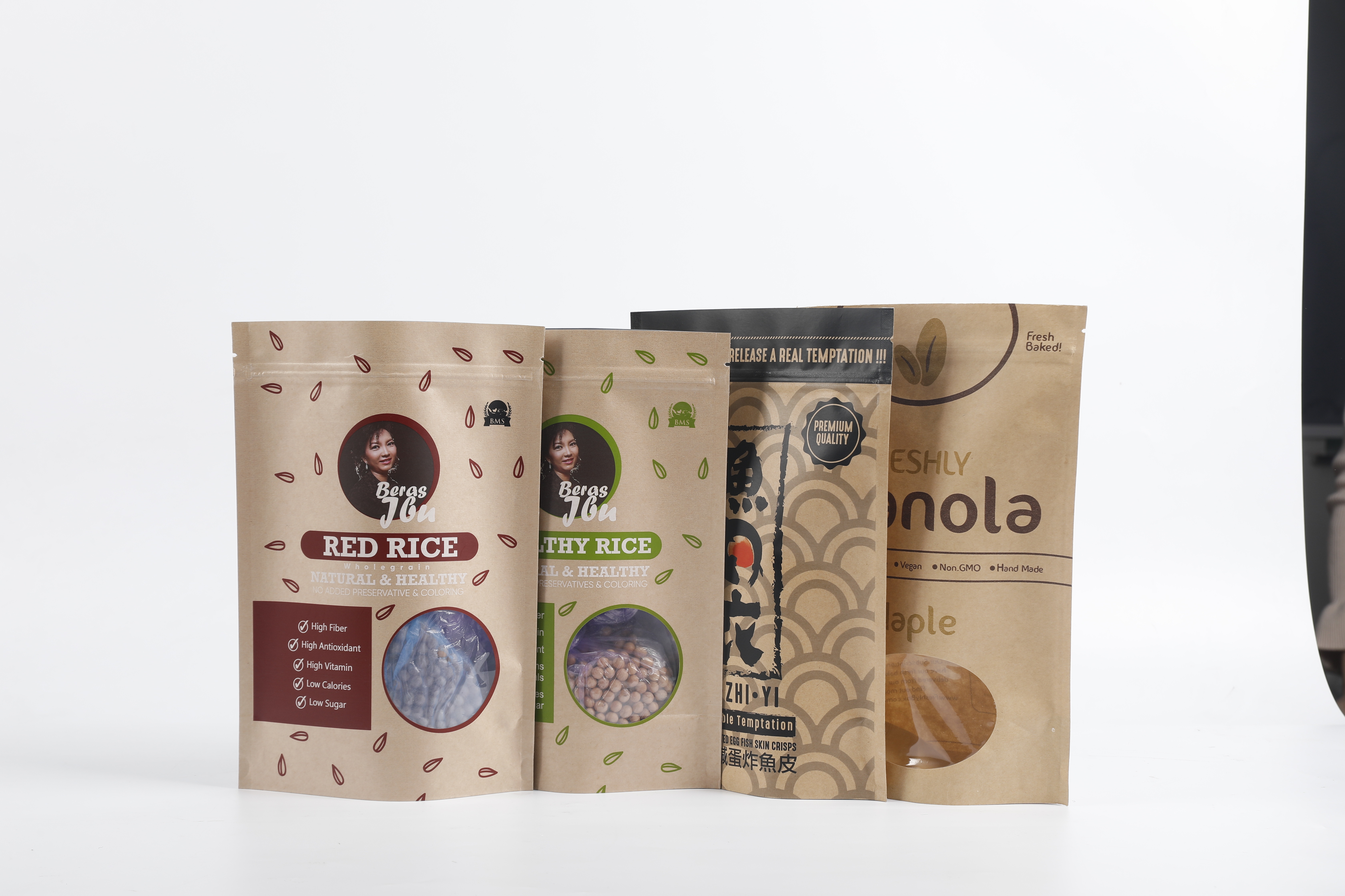 กระเป๋าซิปกระดาษคราฟท์ PLA แบบย่อยสลายได้เองยืนขึ้นบรรจุภัณฑ์อาหารชา