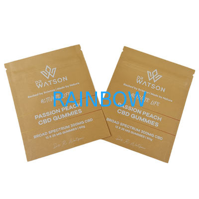 ขายร้อน กระเป๋ากระดาษ Kraft Stand Up Biodegradable กระเป๋ากันกลิ่นที่มีโลโก้ กระเป๋า Mylar ที่ปิดใหม่สําหรับกัมมี่ที่กินได้