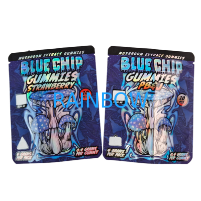 ไดคัท คาลิ 3.5 กรัม 7 กรัม 14 กรัม 28 กรัม Mylar Bags สําหรับยํายํายํา Holographic หอมกันซิปล็อค
