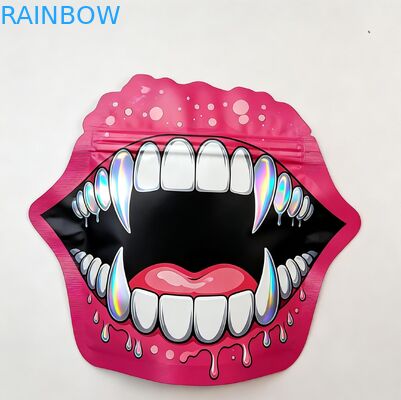 กระเป๋าสะพาย Mylar แบบโฮโลแกรฟิค มีซิปสําหรับขนมหวาน สมุนไพร ดอกไม้แห้ง ยางเบสกิต น้ําตาล แพคเกจกันเด็ก